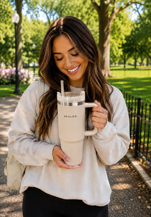 30 Oz Quencher Tumbler | Double-Wall Insulated | Black, White, Peach & Beige