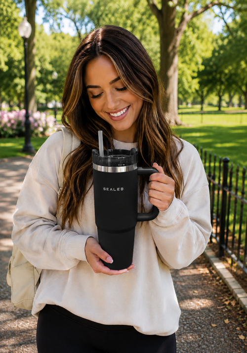 30 Oz Quencher Tumbler | Double-Wall Insulated | Black, White, Peach & Beige