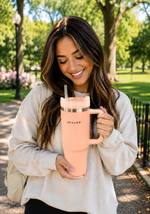 30 Oz Quencher Tumbler | Double-Wall Insulated | Black, White, Peach & Beige