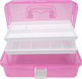 3-Layer Portable Craft & Baking Storage Organizer – Transparent Folding Box with Handle (Pink)