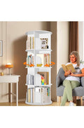 Round Rotating Vertical Bookshelf with 4 Shelves – White