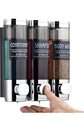 3-Chamber Wall-Mounted Shower Dispenser – No-Drill Soap & Shampoo Holder (Chrome)