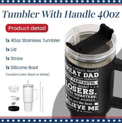 Best Dad Ever 40 oz Tumbler with Handle | Insulated Stainless Steel Gift for Dad
