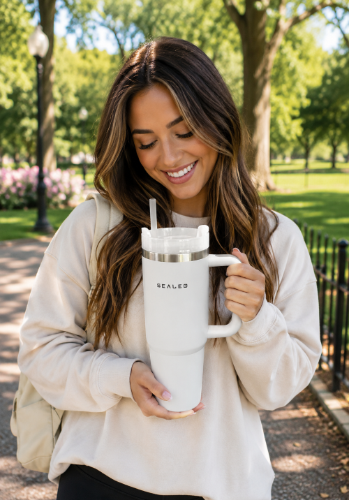 30 Oz Quencher Tumbler | Double-Wall Insulated | Black, White, Peach & Beige