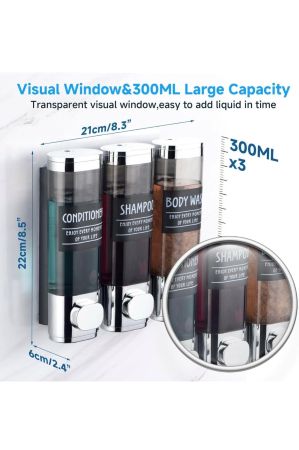 3-Chamber Wall-Mounted Shower Dispenser – No-Drill Soap & Shampoo Holder (Chrome)