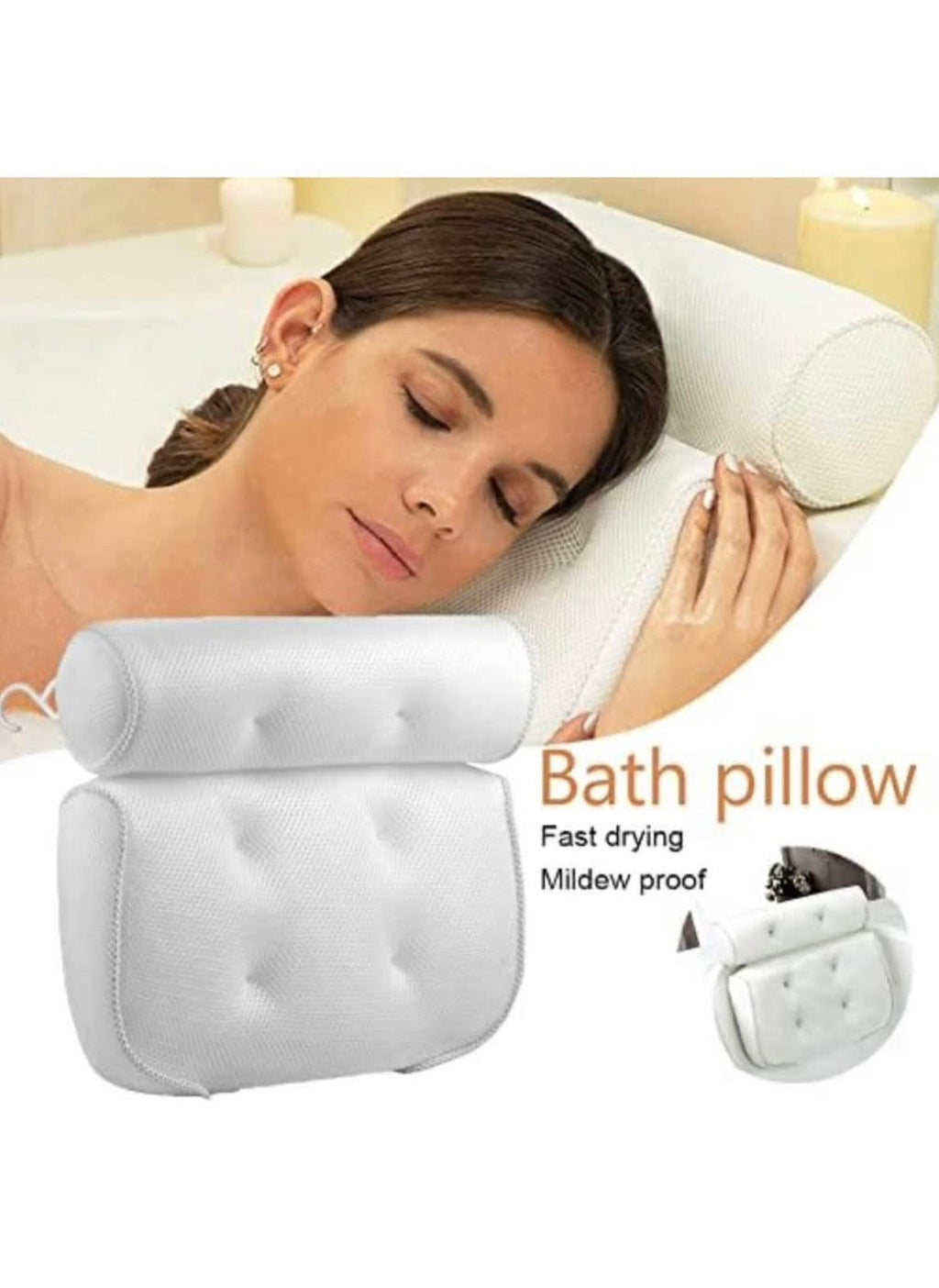 Bathtub Pillow with Suction Cups – Waterproof Cushion for Bath, Spa & Hot Tub