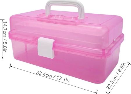 3-Layer Portable Craft & Baking Storage Organizer – Transparent Folding Box with Handle (Pink)
