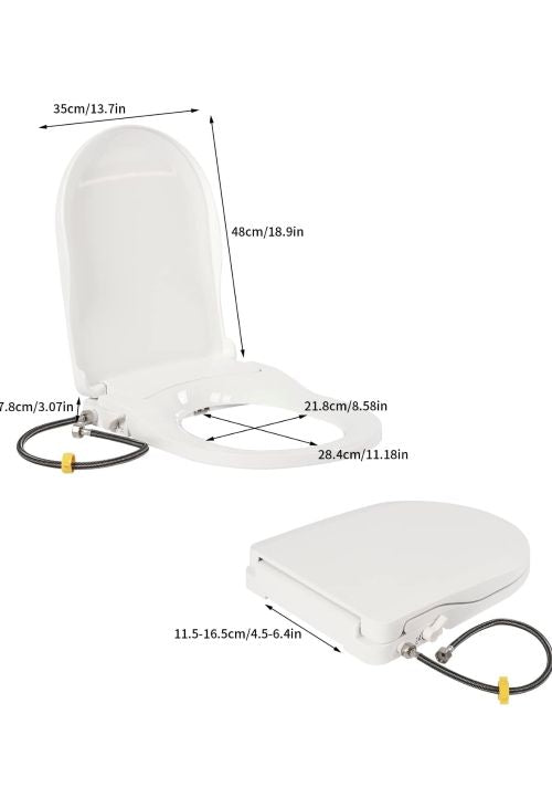 D-Shaped Non-Electric Bidet Toilet Seat with Dual Nozzles for Elongated Toilets