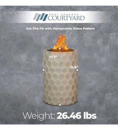 Four Seasons Courtyard Outdoor Gas Fire Pit – Honeycomb Stone Pattern, 18"H x 12"D