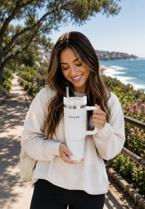 30 Oz Quencher Tumbler | Double-Wall Insulated | Black, White, Peach & Beige