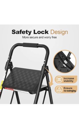 HBTower 4-Step Foldable Ladder – Anti-Slip Pedals, Cushioned Handle, 330 lb Capacity, Black
