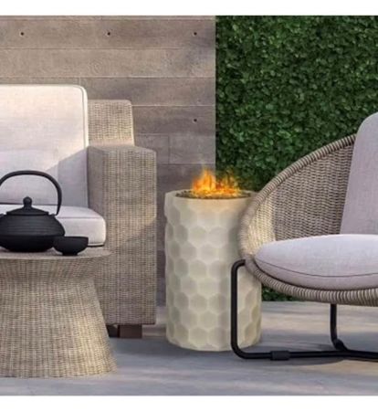 Four Seasons Courtyard Outdoor Gas Fire Pit – Honeycomb Stone Pattern, 18"H x 12"D
