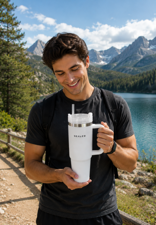 30 Oz Quencher Tumbler | Double-Wall Insulated | Black, White, Peach & Beige