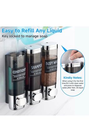 3-Chamber Wall-Mounted Shower Dispenser – No-Drill Soap & Shampoo Holder (Chrome)