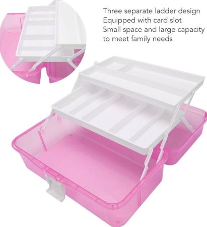 3-Layer Portable Craft & Baking Storage Organizer – Transparent Folding Box with Handle (Pink)