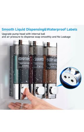 3-Chamber Wall-Mounted Shower Dispenser – No-Drill Soap & Shampoo Holder (Chrome)