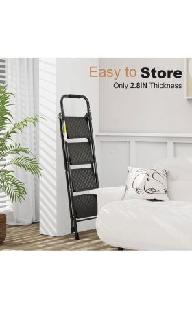 HBTower 4-Step Foldable Ladder – Anti-Slip Pedals, Cushioned Handle, 330 lb Capacity, Black