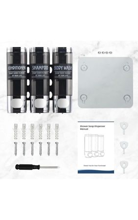 3-Chamber Wall-Mounted Shower Dispenser – No-Drill Soap & Shampoo Holder (Chrome)