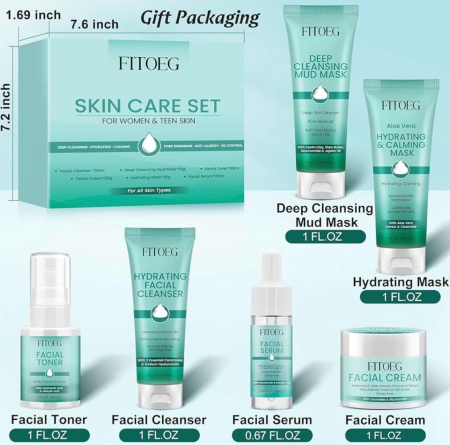 Skincare Gift Set for Teens & Women – 7-Piece Travel Size Facial Kit for Hydration & Oil Control (All Skin Types)