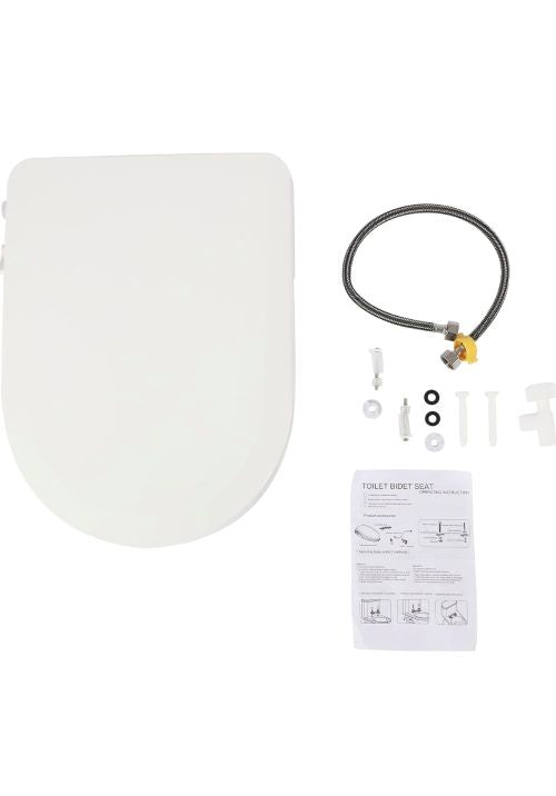 D-Shaped Non-Electric Bidet Toilet Seat with Dual Nozzles for Elongated Toilets