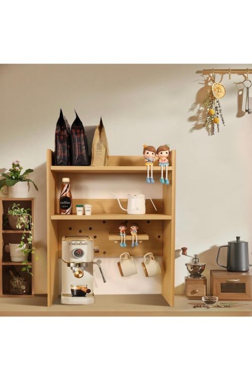 Wood Countertop Storage Shelf for Kitchen, Coffee Bar, or Office