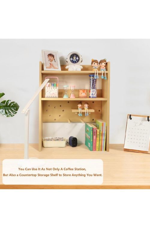 Wood Countertop Storage Shelf for Kitchen, Coffee Bar, or Office